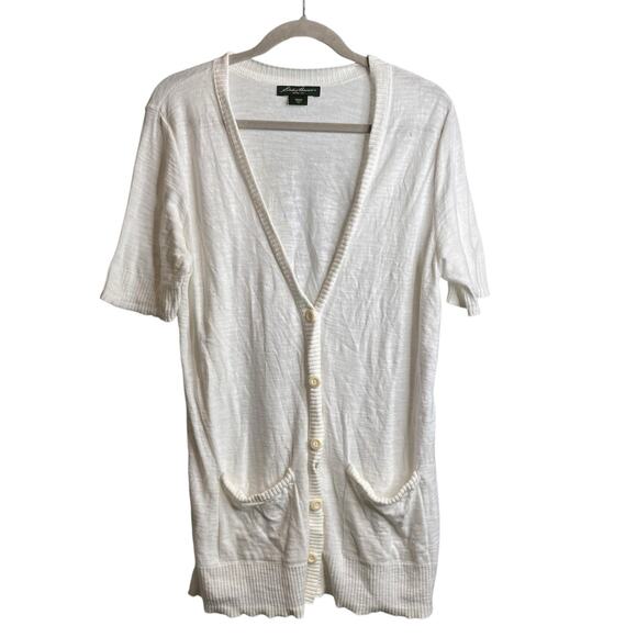 Eddie Bauer Women's White Short Sleeve 100% Cotton Cardigan Size PXL Lightweight - Picture 1 of 10